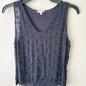 Vintage Zelda Y2K Navy Blue Silk Beaded Tank Top